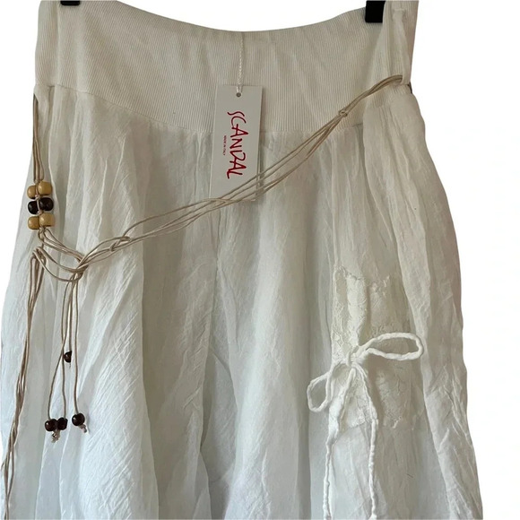 New Scandal Italy White Boho Bohemian Wrap Side Slit Cropped Pants - Picture 2 of 3
